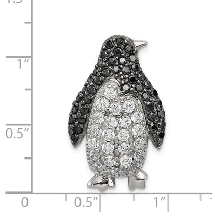 Sterling Silver Rhodium-plated Black & White Cubic Zirconia Penguin Chain Slide