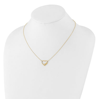 14k Yellow Gold  Open Heart with LOVE Inside 17" Necklace Plus 0.5" Extender
