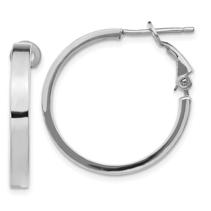 14k White Gold 3x20mm Polished Square Tube Round Hoop Earrings Gift for Women