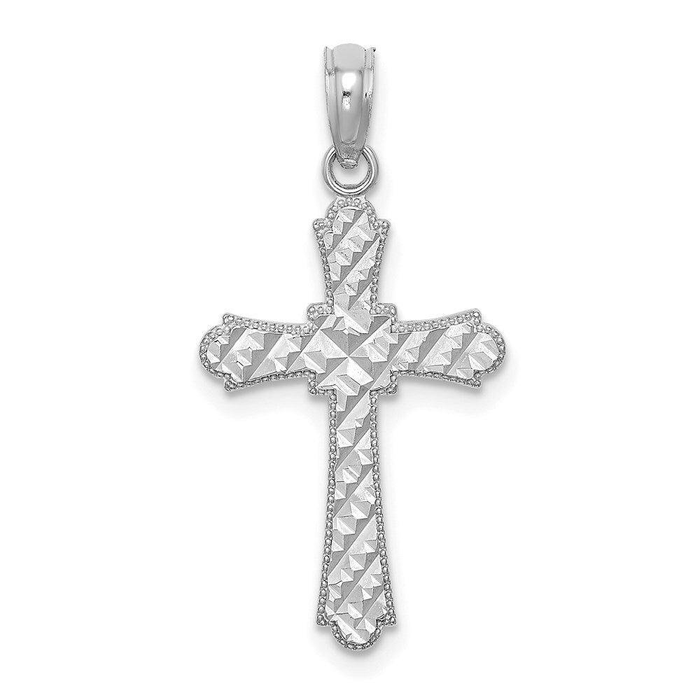 14k White Gold Diamond-Cut Striped Cross Charm Pendant for Women