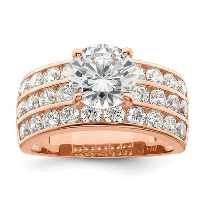 Sterling Silver Polished Rose-tone 3 Row CZ Ring Size 7