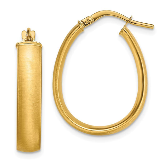 14k Yellow Gold 4.85x18.5mm Satin and Polished Teardrop Hoop Earrings