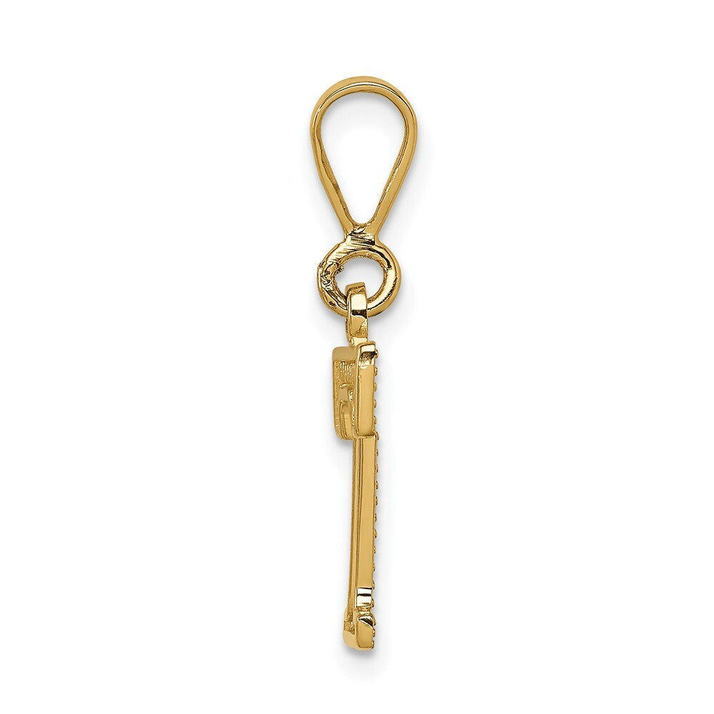 14k Yellow Gold Textured Initial T Charm Pendant for Women