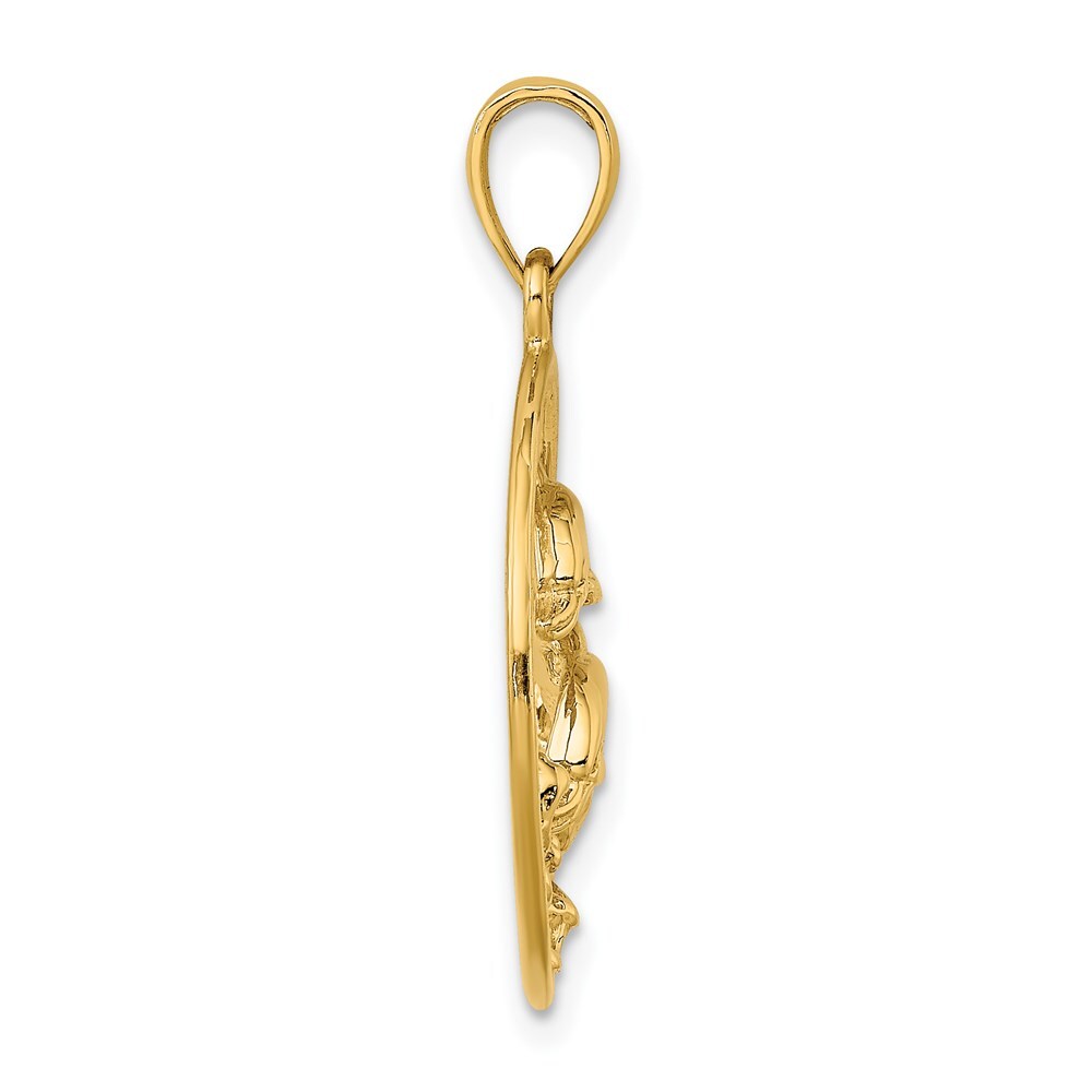 14k Yellow Gold Double Dolphins In Circle Charm Pendant for Women