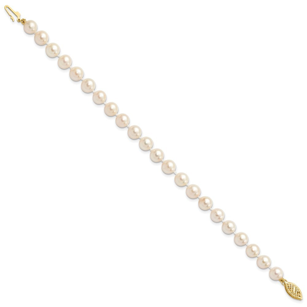 14k Yellow Gold 6-7mm White Round Akoya Saltwater Cultured Pearl 7 inch Bracelet