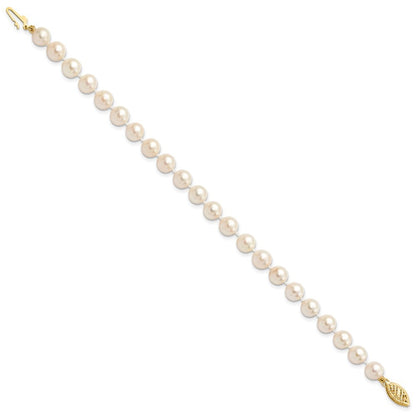 14k Yellow Gold 6-7mm White Round Akoya Saltwater Cultured Pearl 7 inch Bracelet