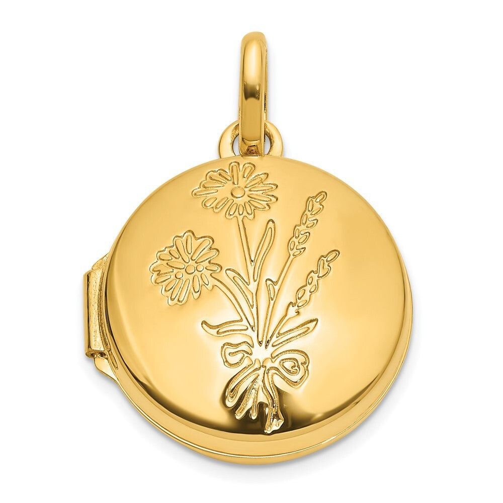 14k Yellow Gold Polished Floral 16mm GRANDDAUGHTER Reversible Locket