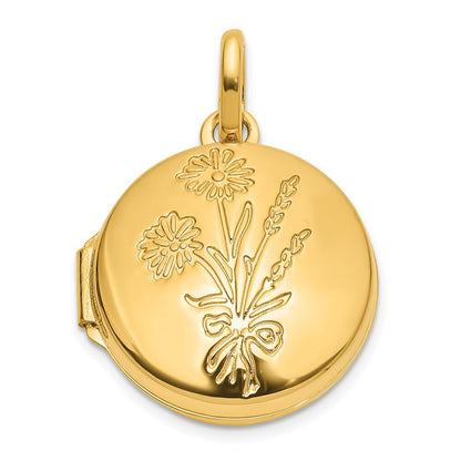 14k Yellow Gold Polished Floral 16mm GRANDDAUGHTER Reversible Locket