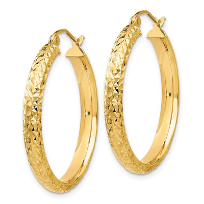 14k Yellow Gold Diamond-cut 3.5x28mm Hollow Hoop Earrings