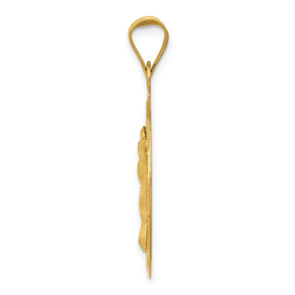 14k Yellow Gold Polished Diamond-Cut Corpus Circle Pendant