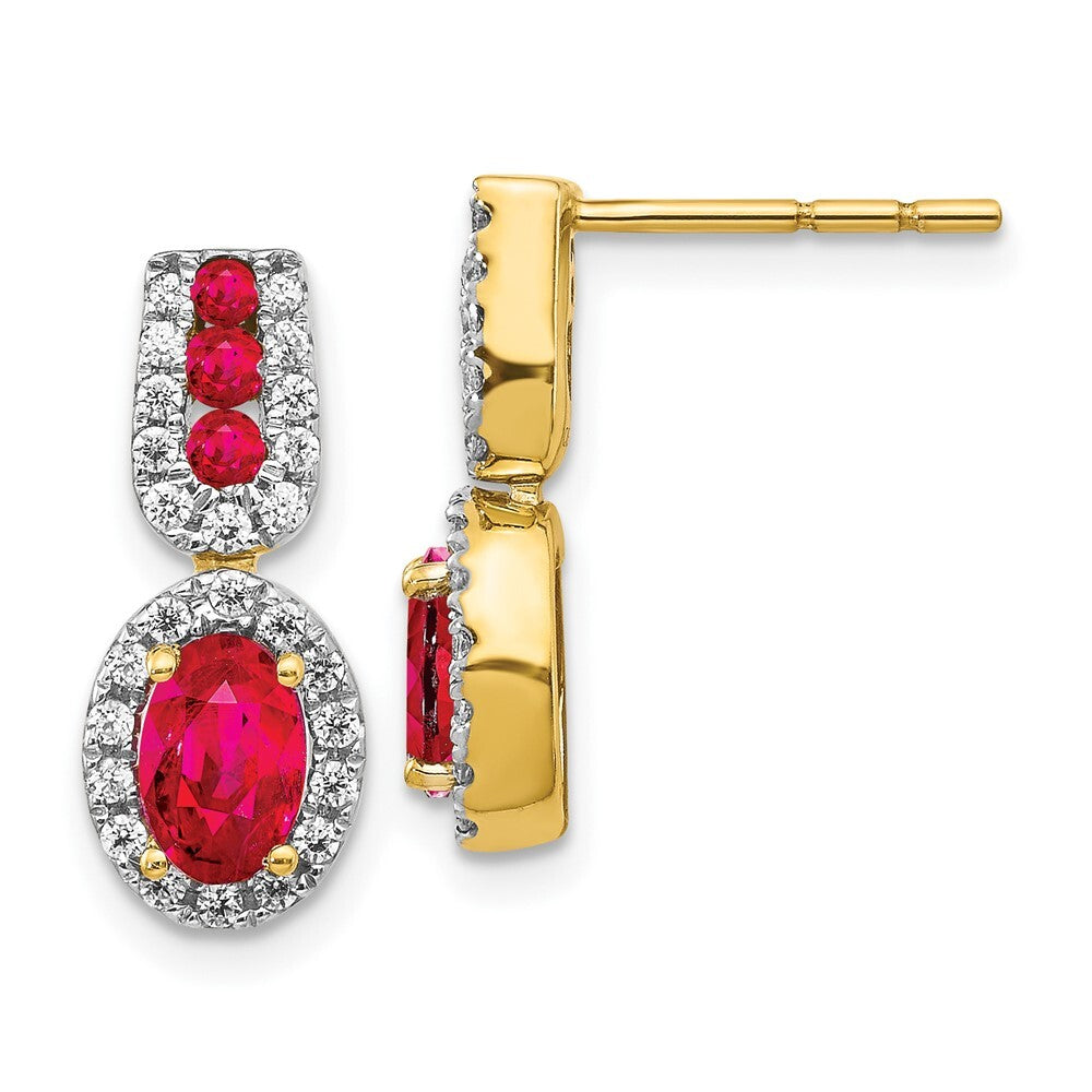 14k Yellow Gold Diamond and Ruby Drop & Dangle Earrings