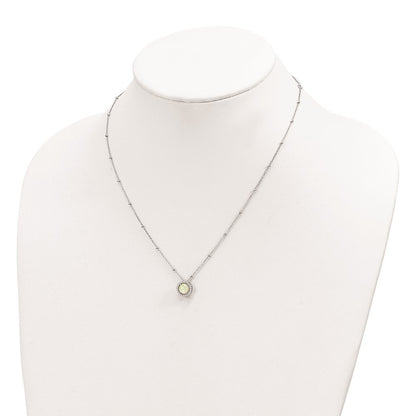 Sterling Silver RH-plated White Created Opal CZ Beaded w/2 in ext. Necklace