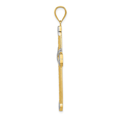14k Yellow Gold And Rhodium Greek Key Cross Pendant for Women