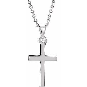 14k White Gold Cross Pendant Necklace 18"