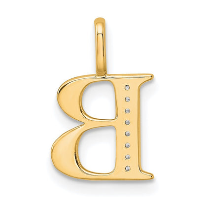 14k Yellow Gold Diamond Letter B Initial Pendant