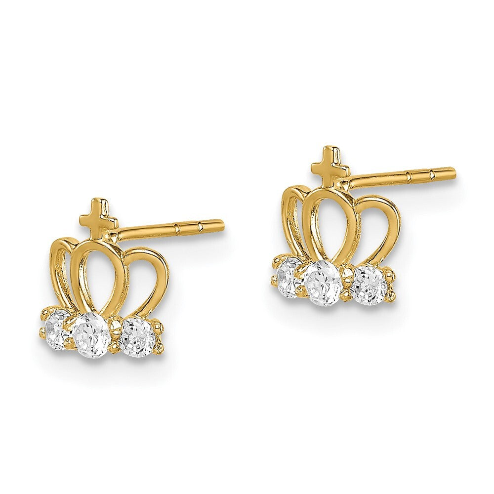 14k Yellow Gold Cubic Zirconia Crown Stud Earrings Gift for Women