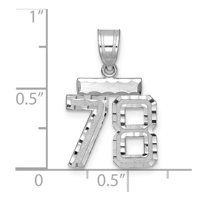 14k White Gold Small Brushed Diamond-cut Number 78 Charm Pendant for Women