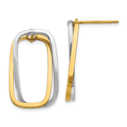 14k Two-tone Gold Fancy Versatile Rectangle Earrings