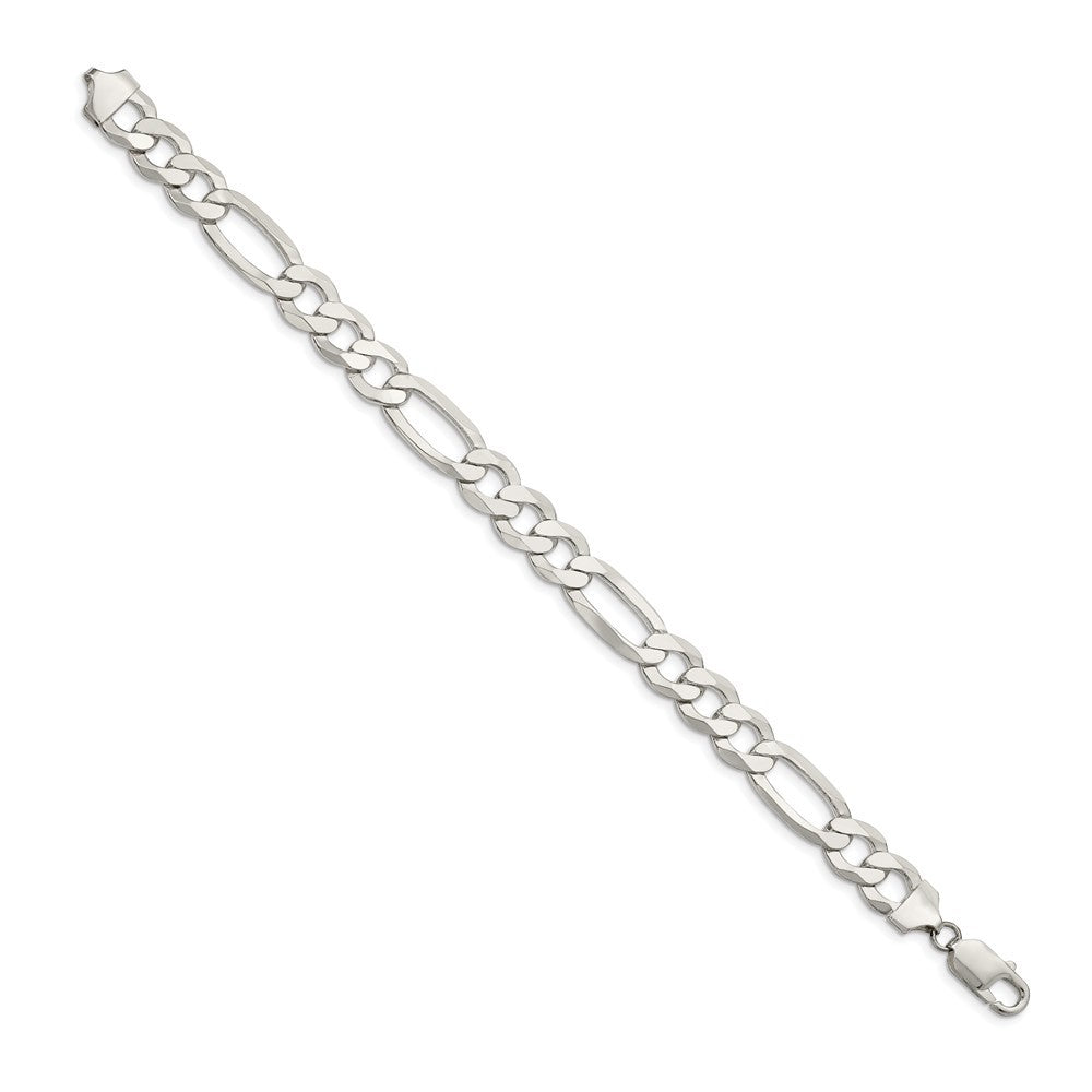 Sterling Silver 9.7mm Lightweight Flat Figaro Chain Bracelet