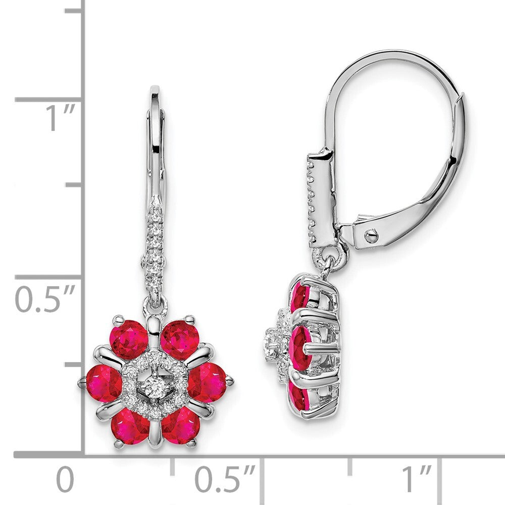 14k White Gold Ruby and Diamond Leverback Drop & Dangle Earrings