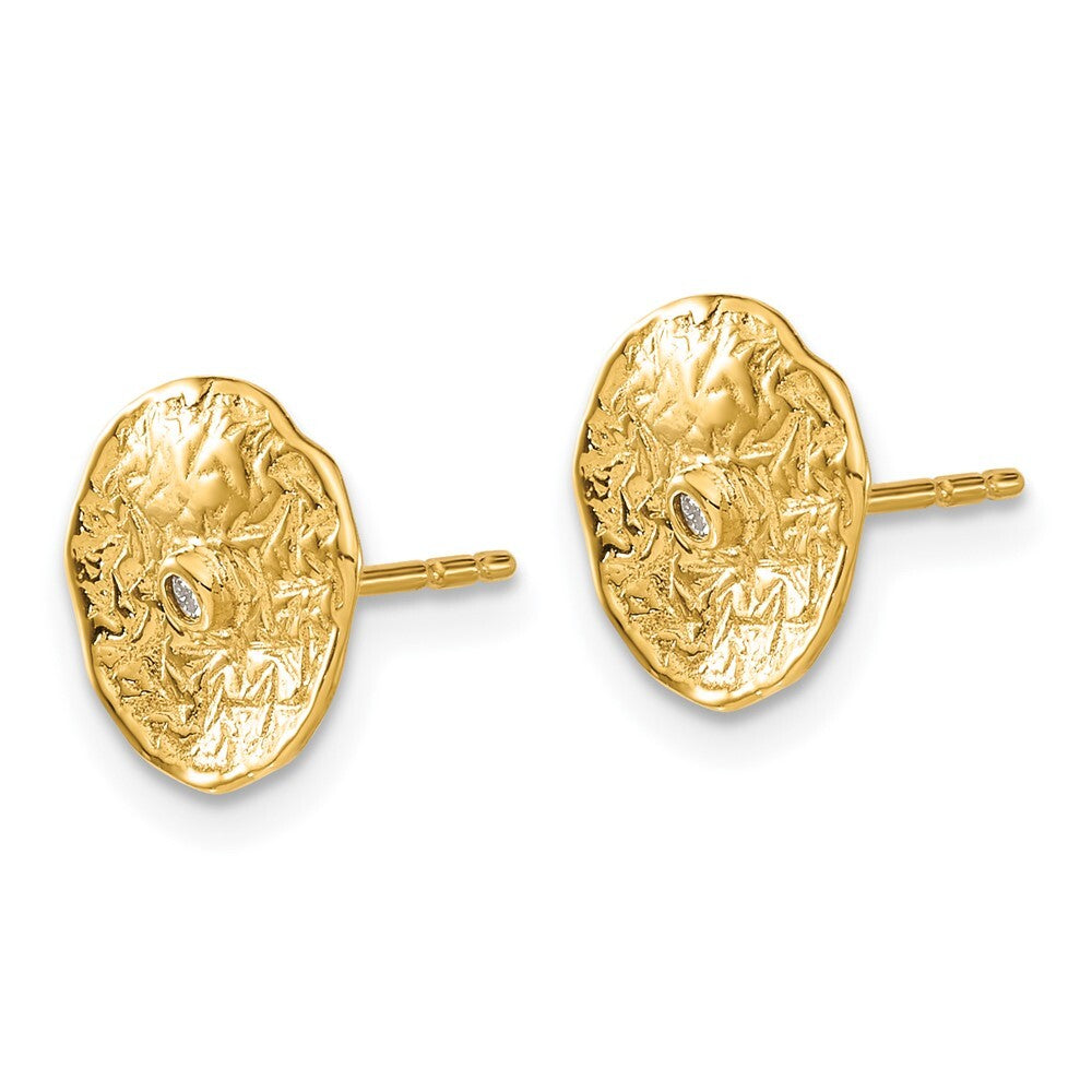 14k Yellow Gold Small Textured Circle Diamond Stud Earrings Gift for Women