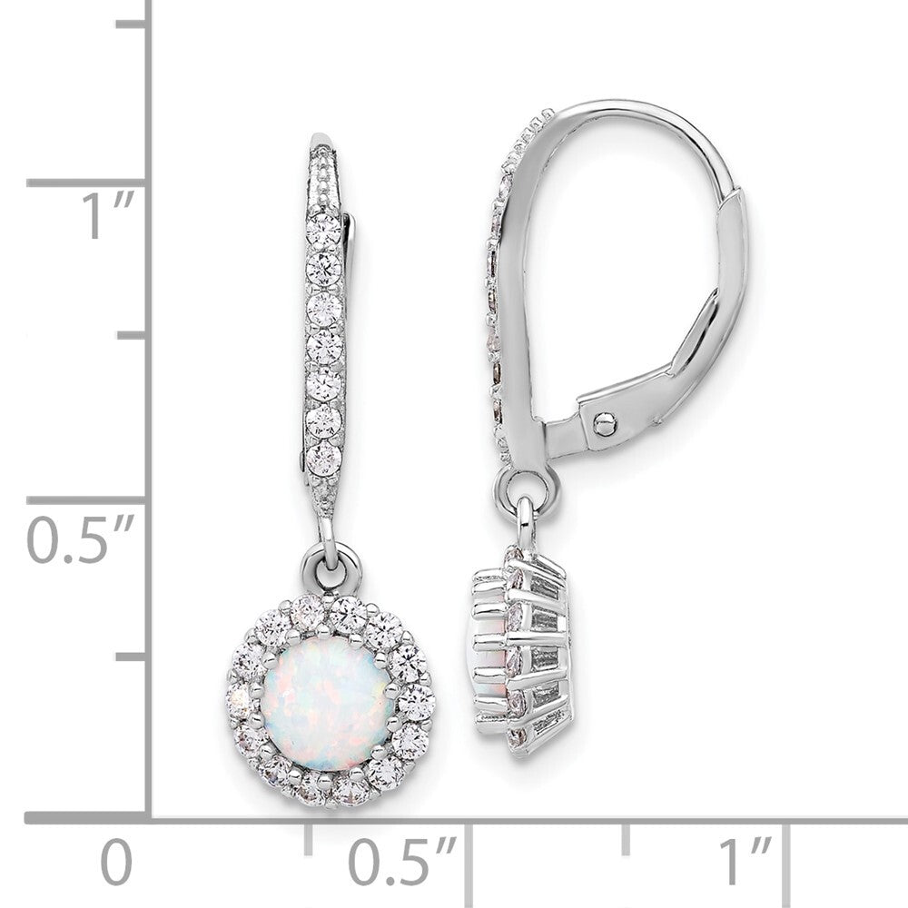 Sterling Silver Cubic Zirconia & Cr. Opal Halo Dangle Leverback Earrings