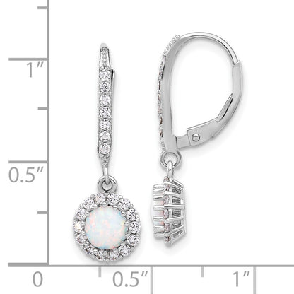 Sterling Silver Cubic Zirconia & Cr. Opal Halo Dangle Leverback Earrings