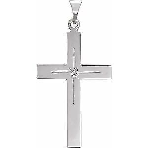 14k White Gold .01 CT Natural Diamond Cross Pendant Necklace 18"