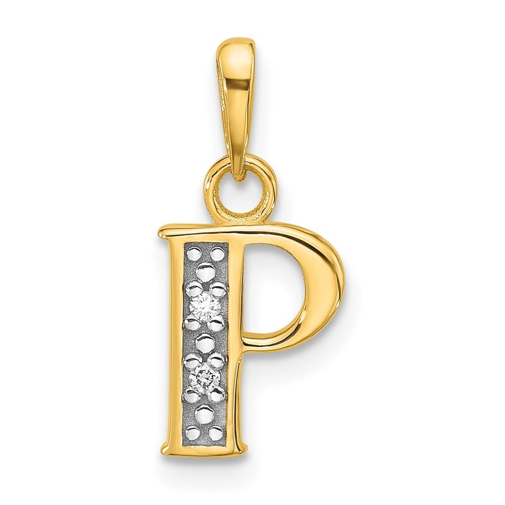 14k Yellow Gold with Rhodium Diamond Letter P Initial Pendant