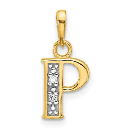 14k Yellow Gold with Rhodium Diamond Letter P Initial Pendant