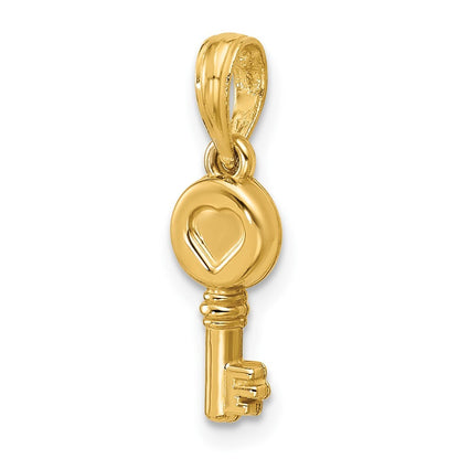 14k Yellow Gold Polished Heart Key Pendant for Women
