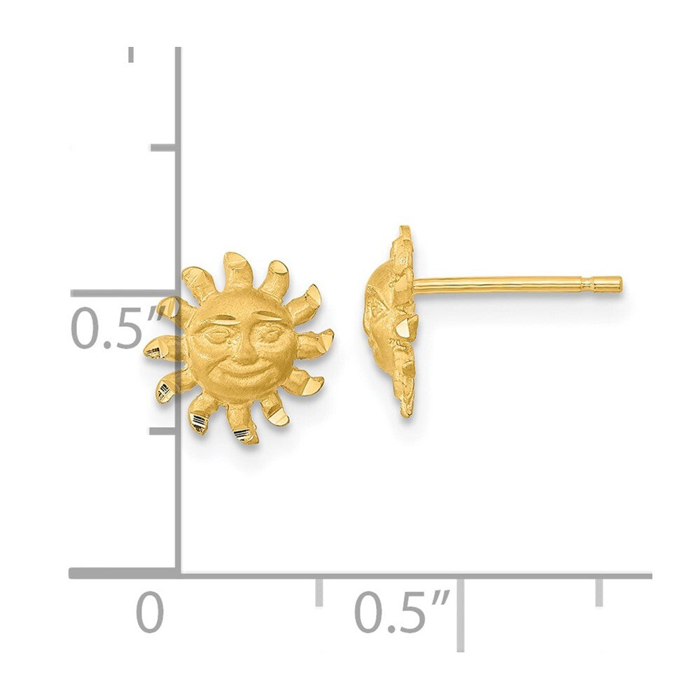 14k Yellow Gold Satin Diamond-cut Sun Stud Earrings Gift for Women
