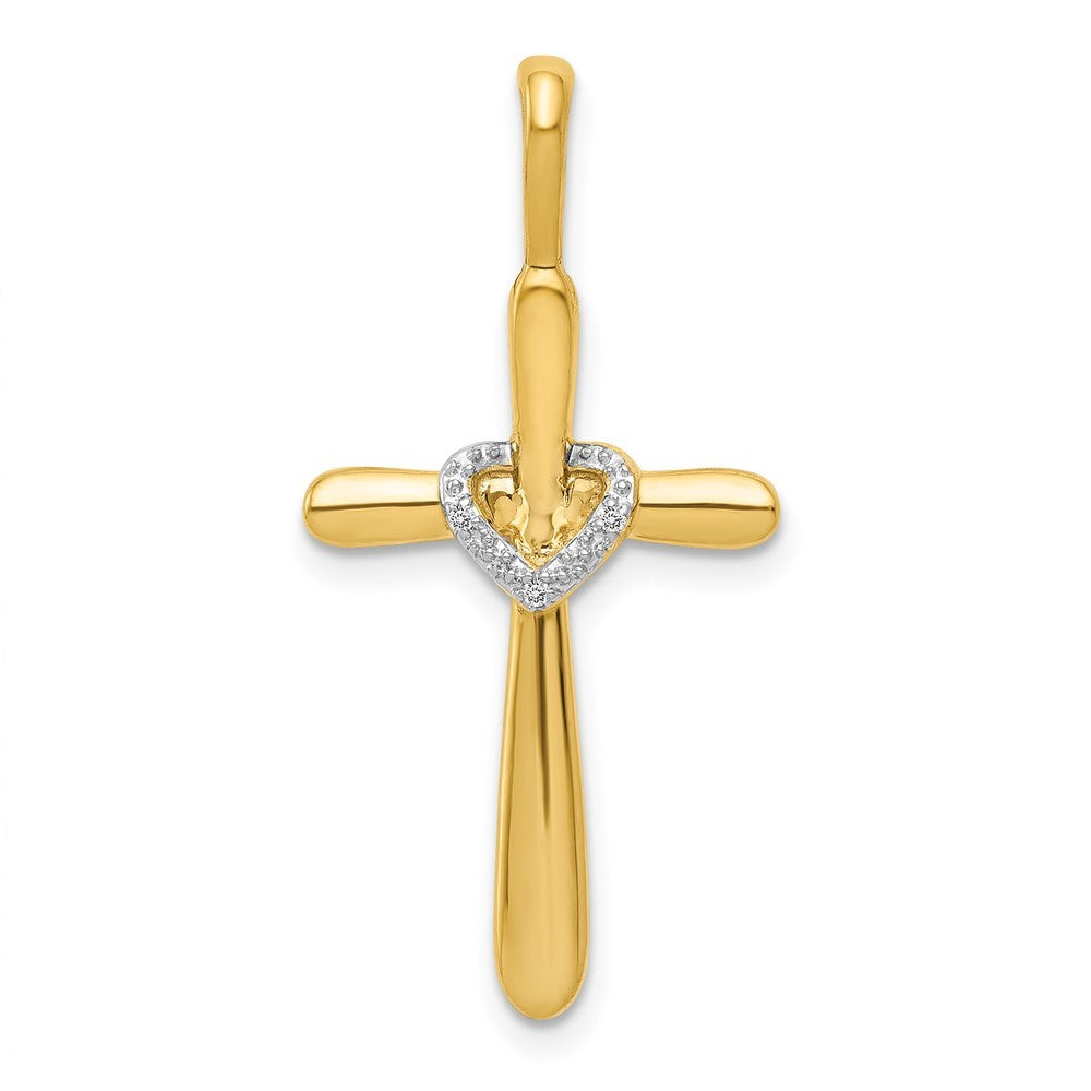14k Yellow Gold Diamond Cross w/Heart Pendant