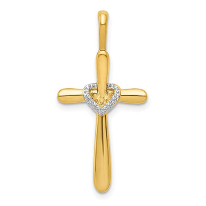 14k Yellow Gold Diamond Cross w/Heart Pendant