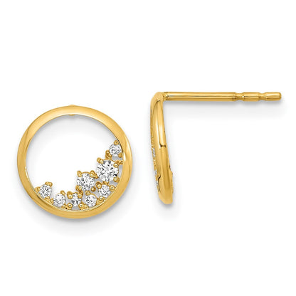 14k Yellow Gold Polished Open Circle Cubic Zirconia Stud Earrings