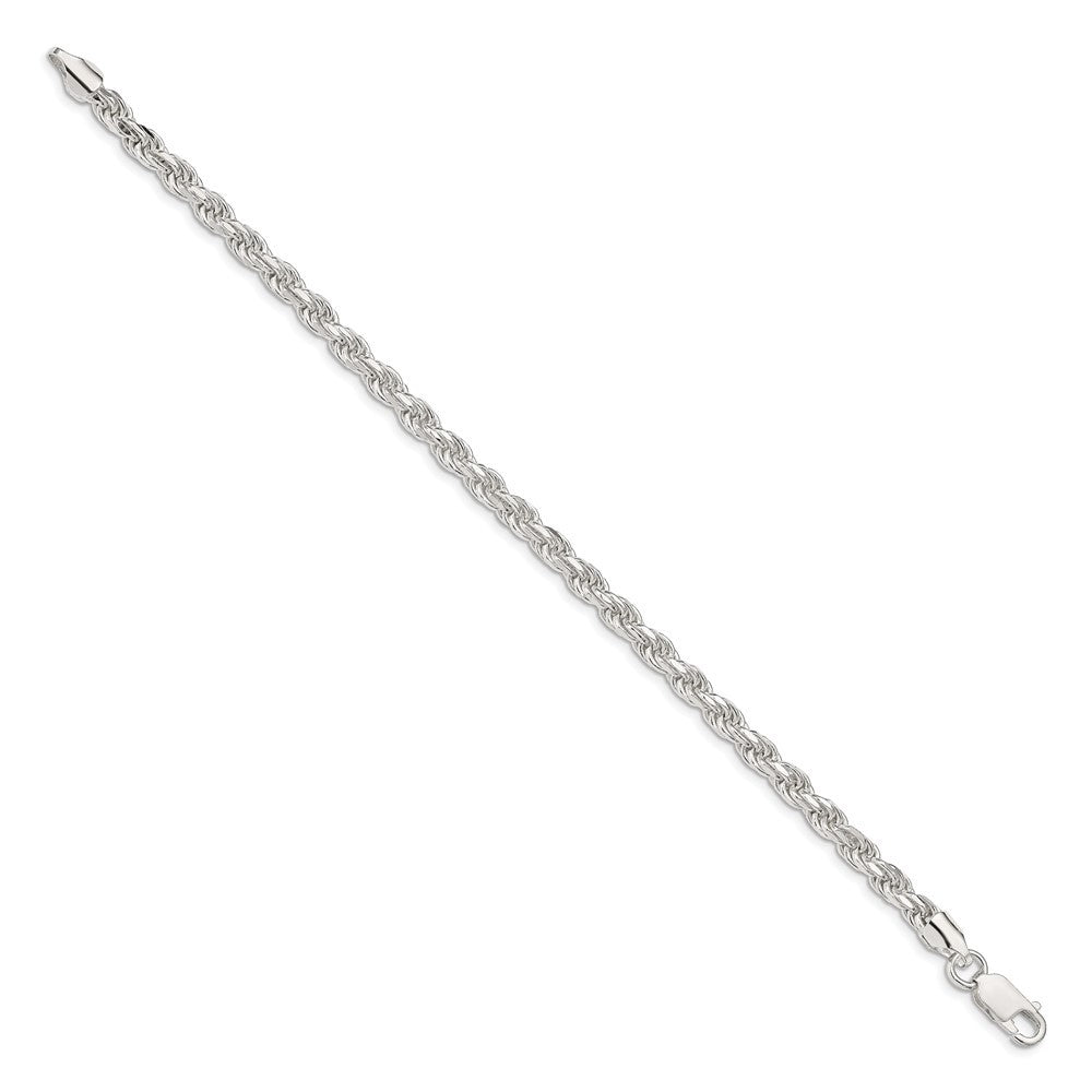 Sterling Silver 4.6mm Diamond-cut Rope Chain Bracelet