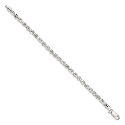 Sterling Silver 4.6mm Diamond-cut Rope Chain Bracelet