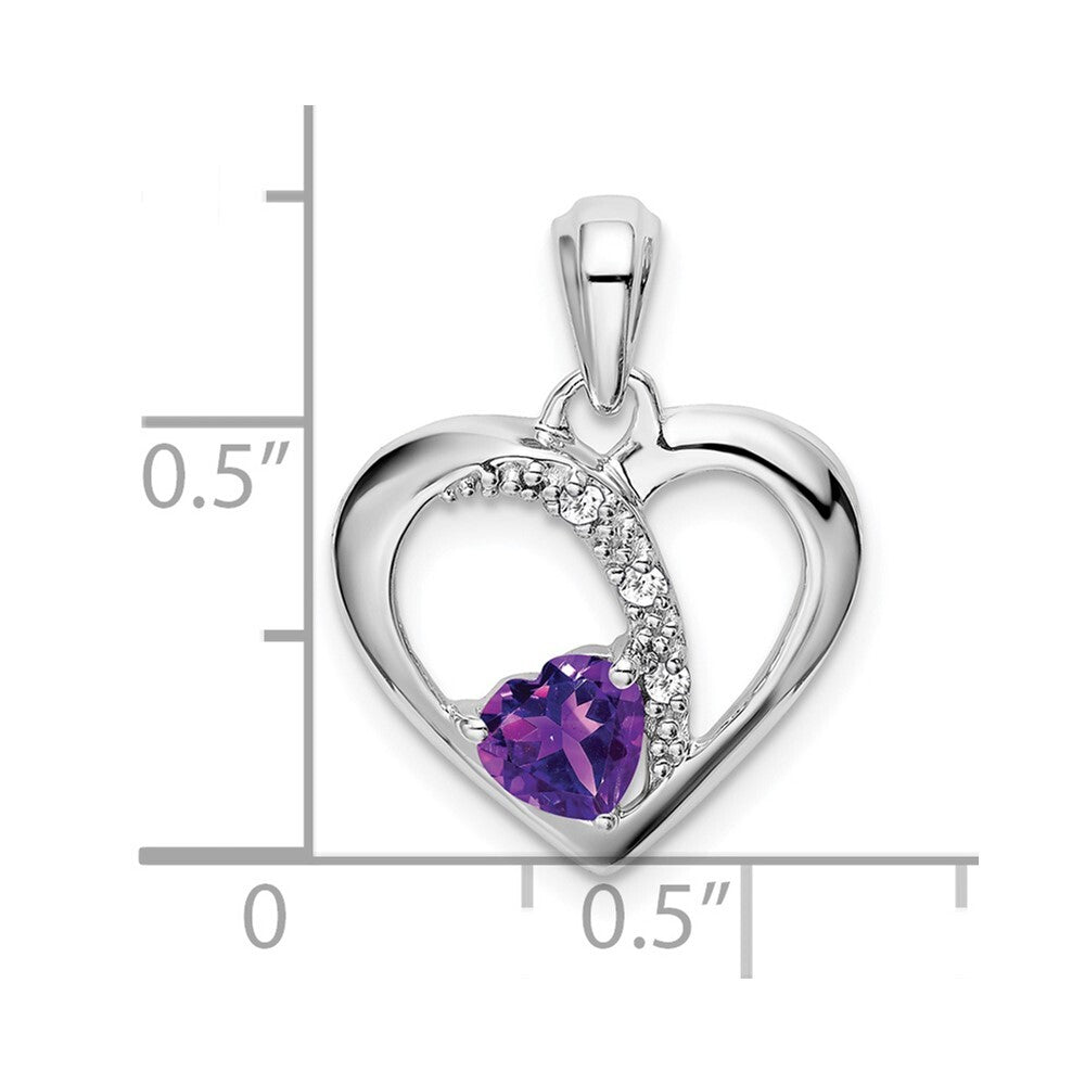 14k White Gold Amethyst and Diamond Heart Pendant for Women