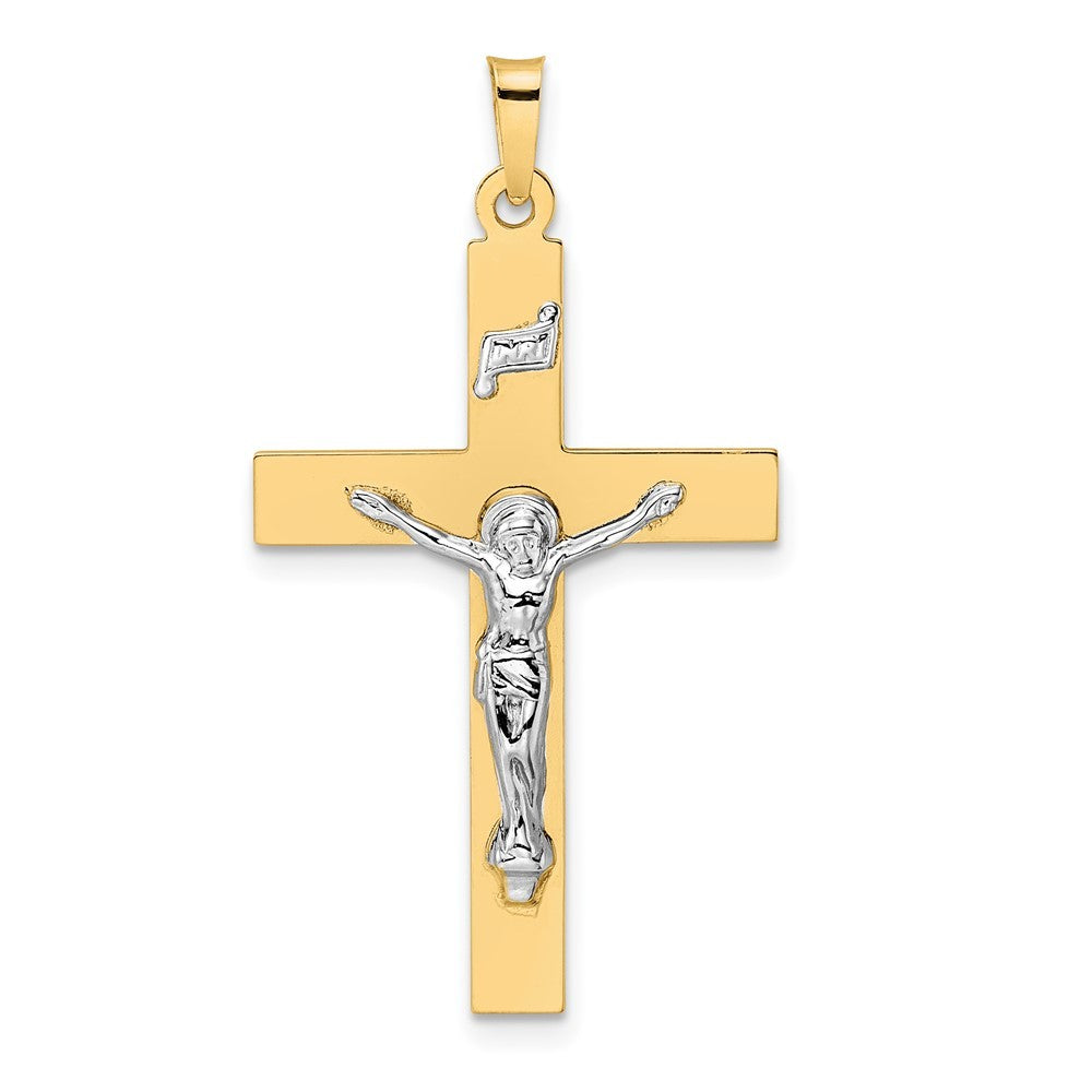 14k Two-Tone Gold Polished Solid INRI Crucifix Pendant