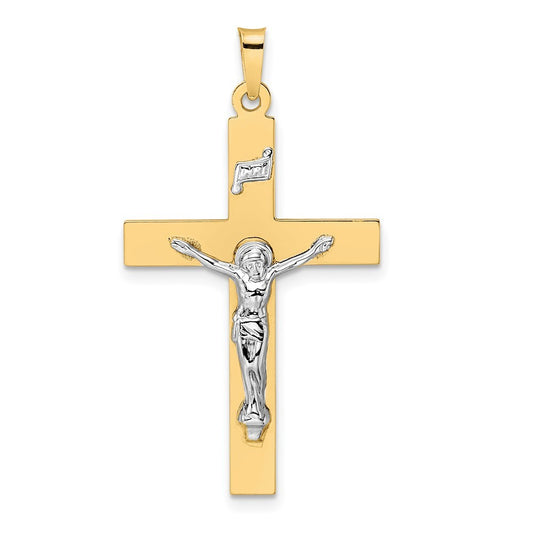 14k Two-Tone Gold Polished Solid INRI Crucifix Pendant