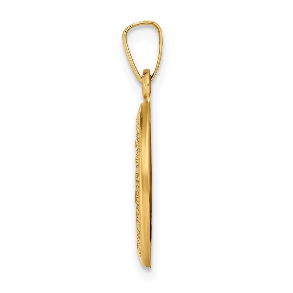 14k Yellow Gold Polished and Satin Miraculous Medal Hollow Pendant for Women