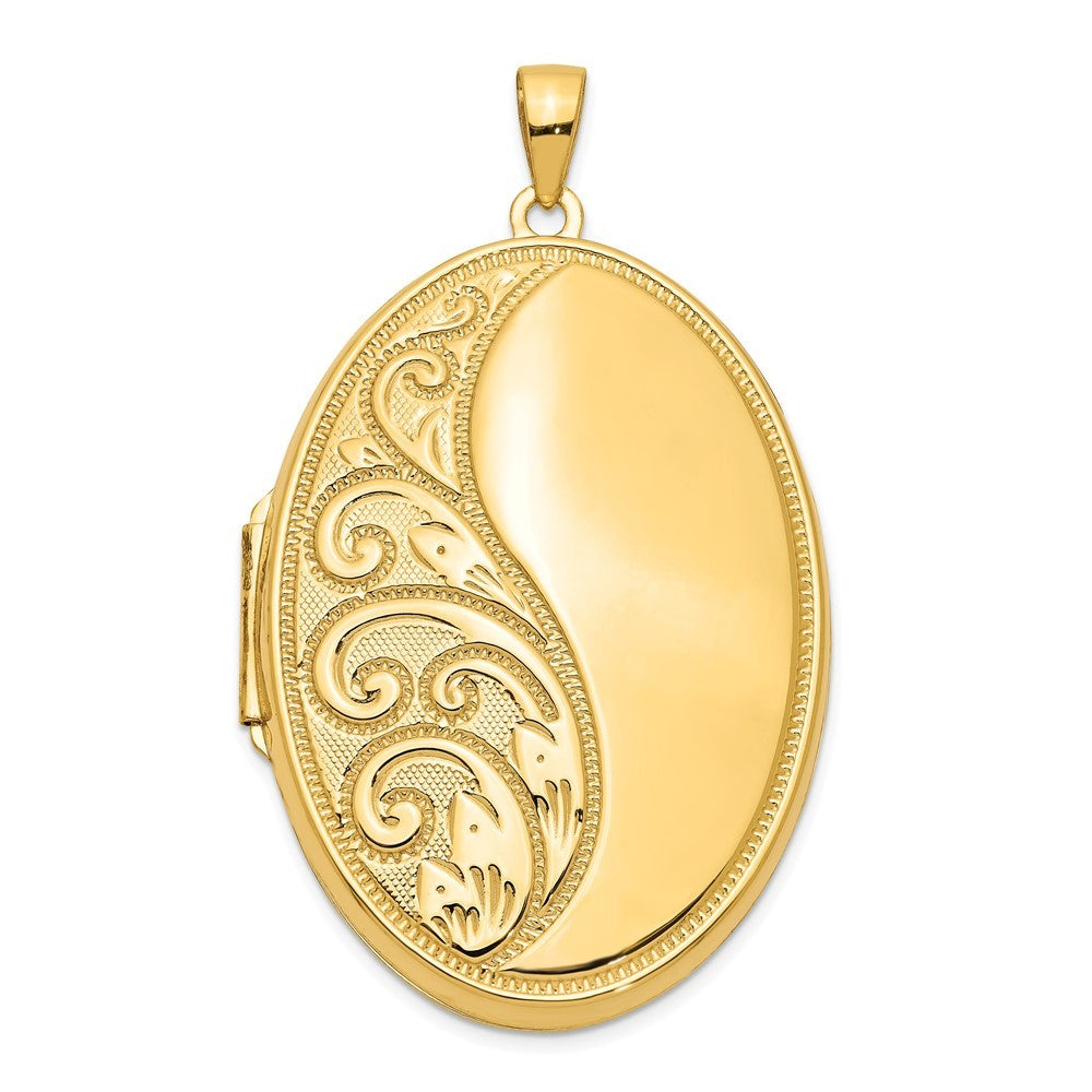 14k Yellow Gold Half Swirl Design Heavy Weight 38mm Oval Locket