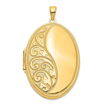 14k Yellow Gold Half Swirl Design Heavy Weight 38mm Oval Locket