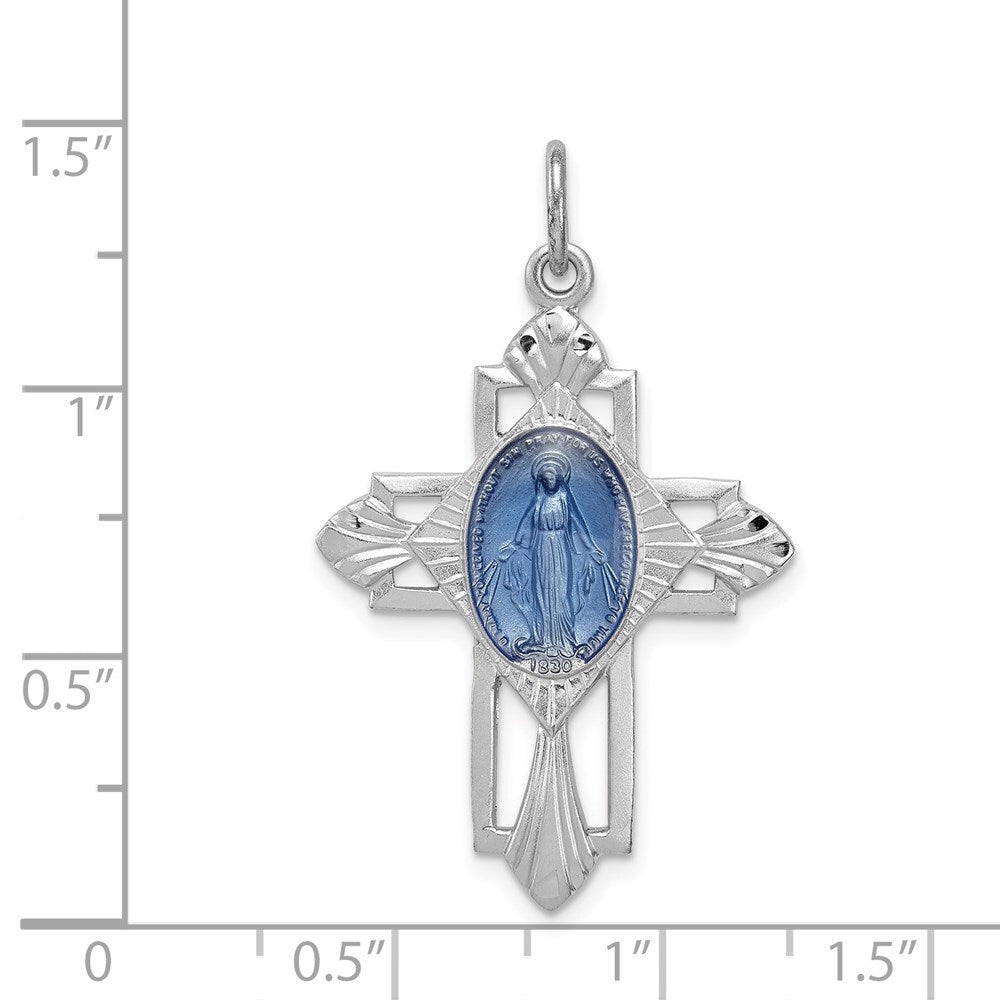 Sterling Silver Rhodium-plated Miraculous Medal Pendant Cross Pendant