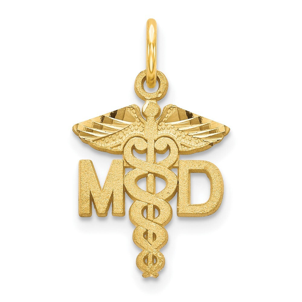 14k Yellow Gold M.D. Caduceus Charm Pendant for Women