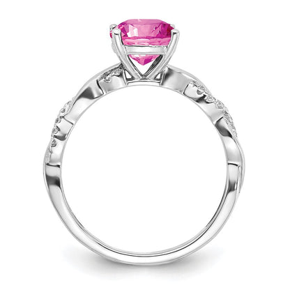 Sterling Silver Rhodium-plated Created Pink Sapphire and Diamond Ring Size 8