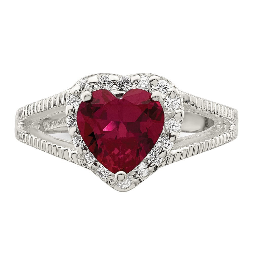 Sterling Silver Red Cubic Zirconia Heart Ring Size 8