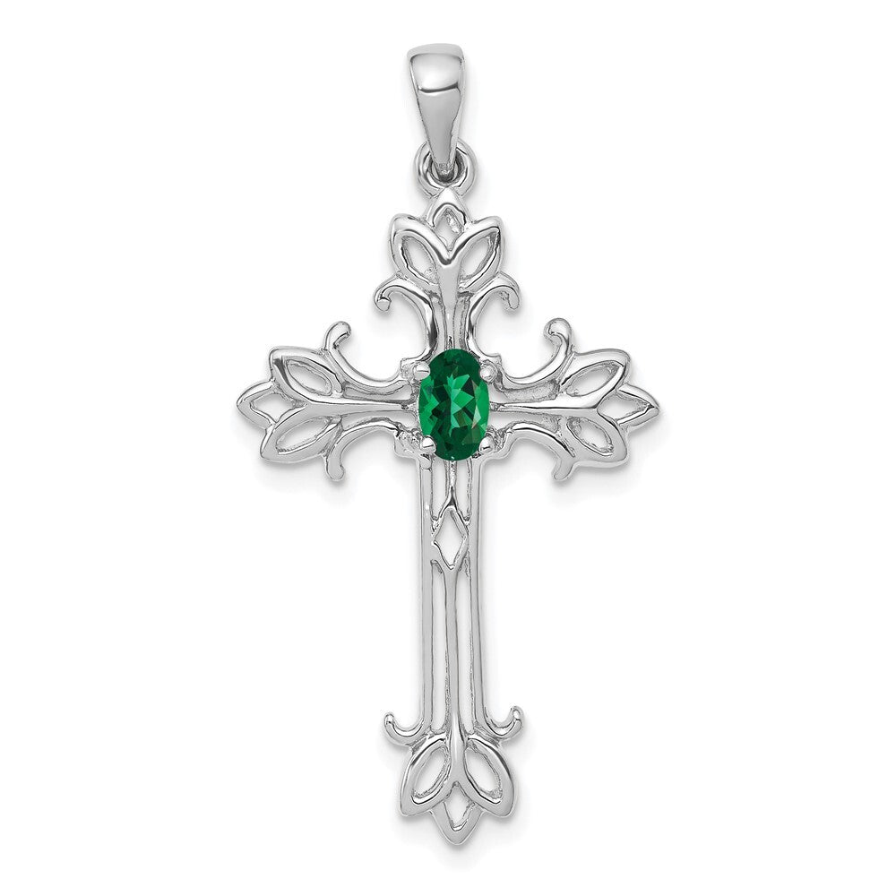 14k White Gold 5x3mm Oval Mount St. Helens cross pendant for Women