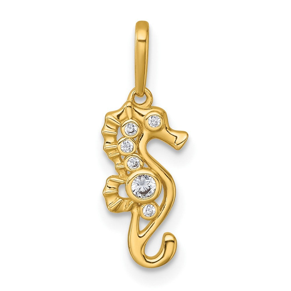 14k Yellow Gold Polished CZ Seahorse Charm / Pendant