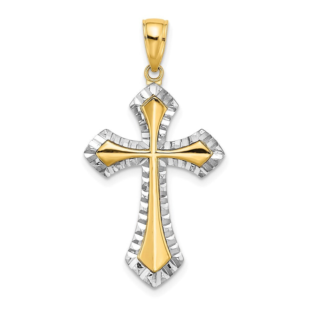 14k Yellow Gold Rhodium and Diamond-cut Reversible Cross Charm
